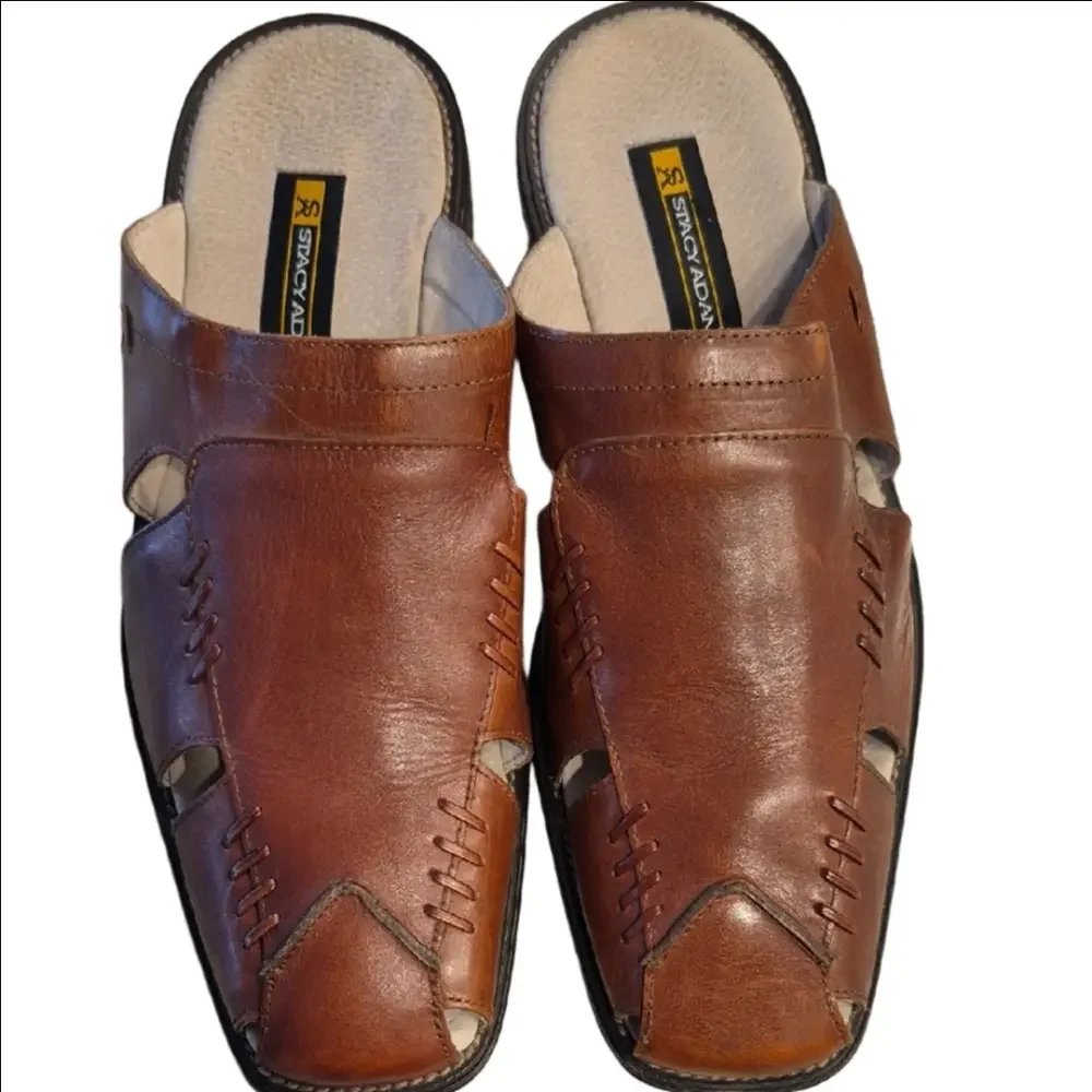 Stacy Adams Brown Leather Slip-On Sandals
